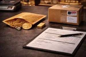 Gold jewellery prepared for secure postage in a UK postal gold-selling guide